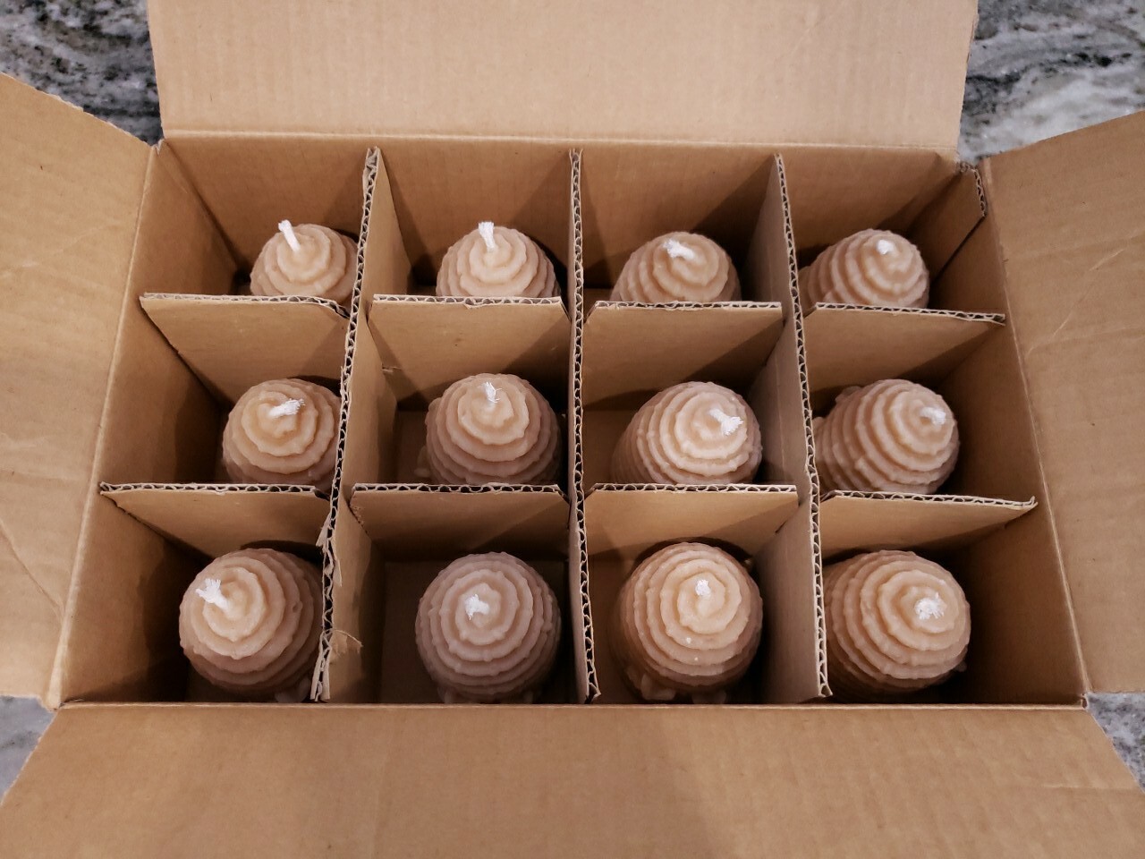Lot 12 Pure Canadian Canada Beeswax Candles 3″ Bee Hive Skep Shape Cotton Colony