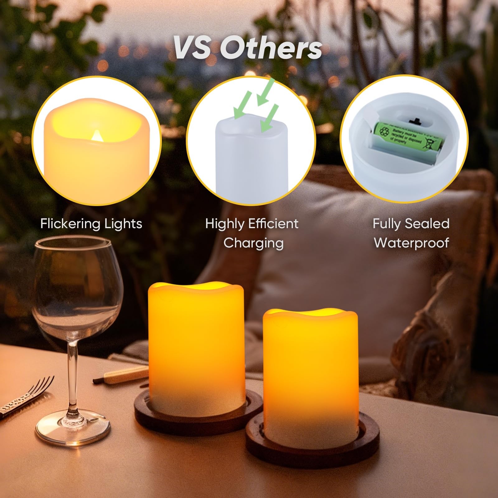Solar Candles Outdoor Waterproof, Rechargeable Candles, Solar Powered Flamele…