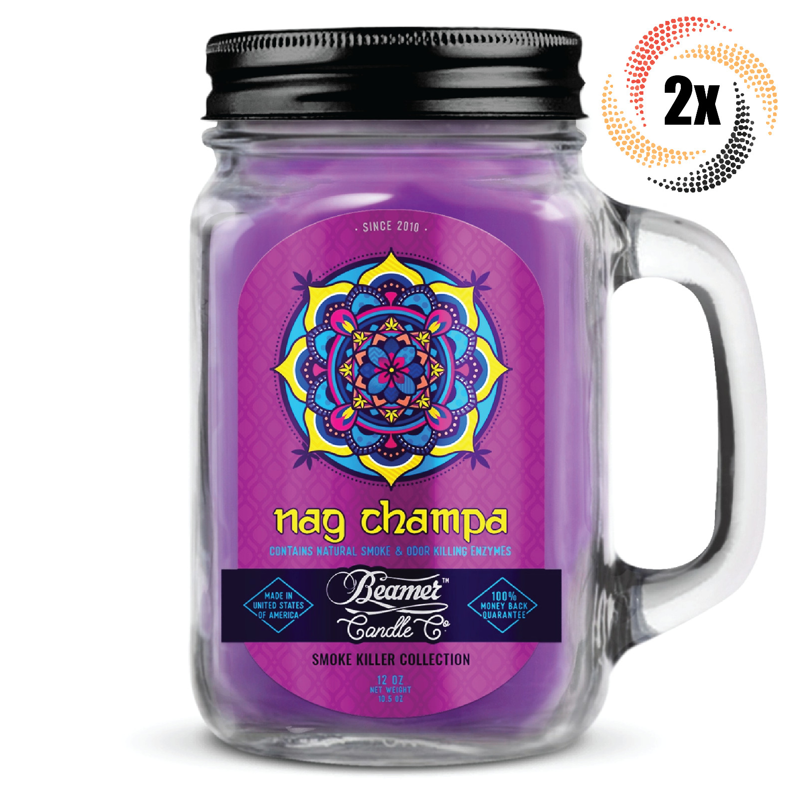 2x Jars Beamer Candle Nag Champa Scented Odor Eliminator Candle | 12oz