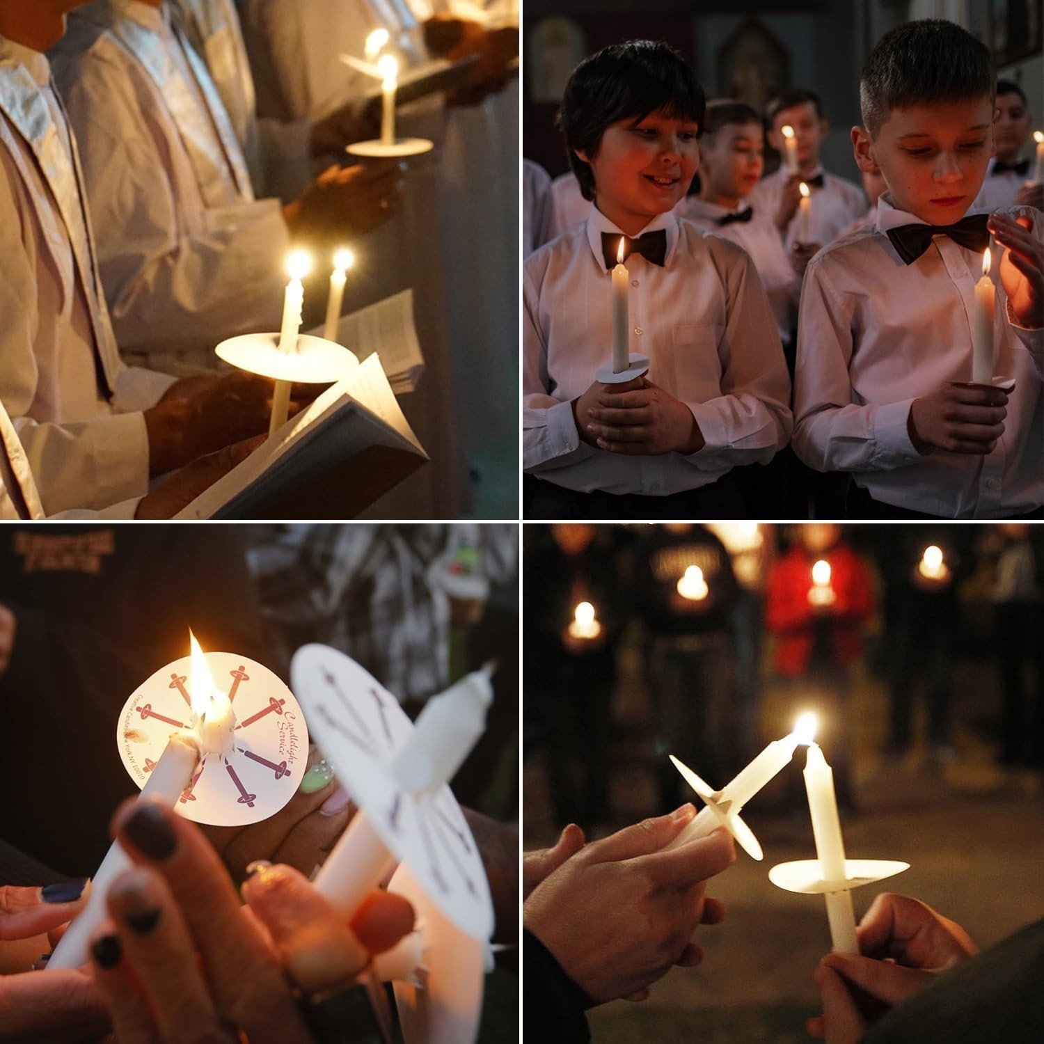 200 White Church Candles with Drip Protectors for Devotional Candlelight Vigil S