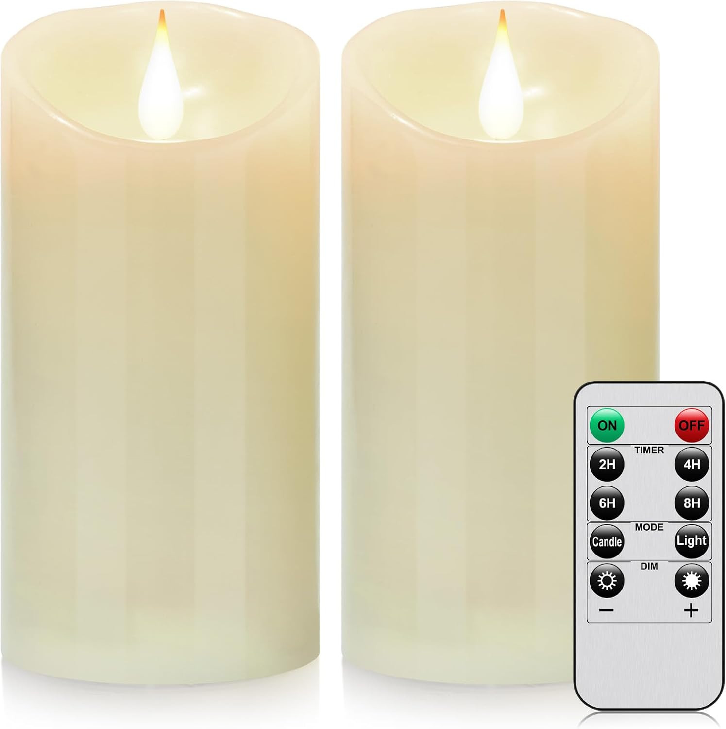 2PACK Outdoor Plastic Flameless Candles with Remote Control and Timer, LED Flick