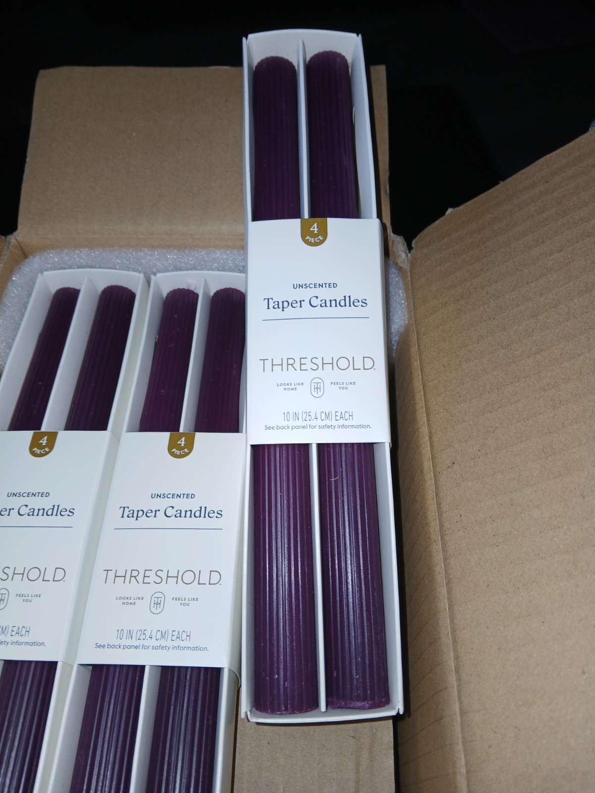 Threshold Unscented Purple Taper Candles 4-Pack 10 in Wax Round