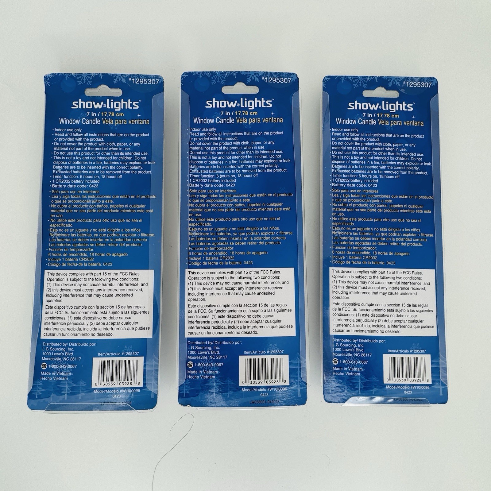 Show Lights Flat Whte Window Candle 7″ Battery Powered Stick On Candles Lot of 3