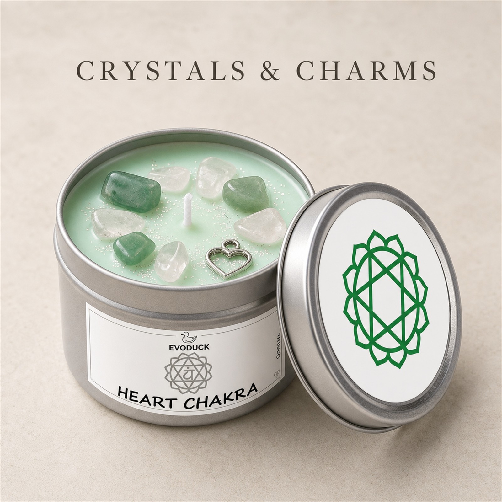 2-Piece EVODUCK Heart & Third Eye Chakra Healing Candles, Crystals