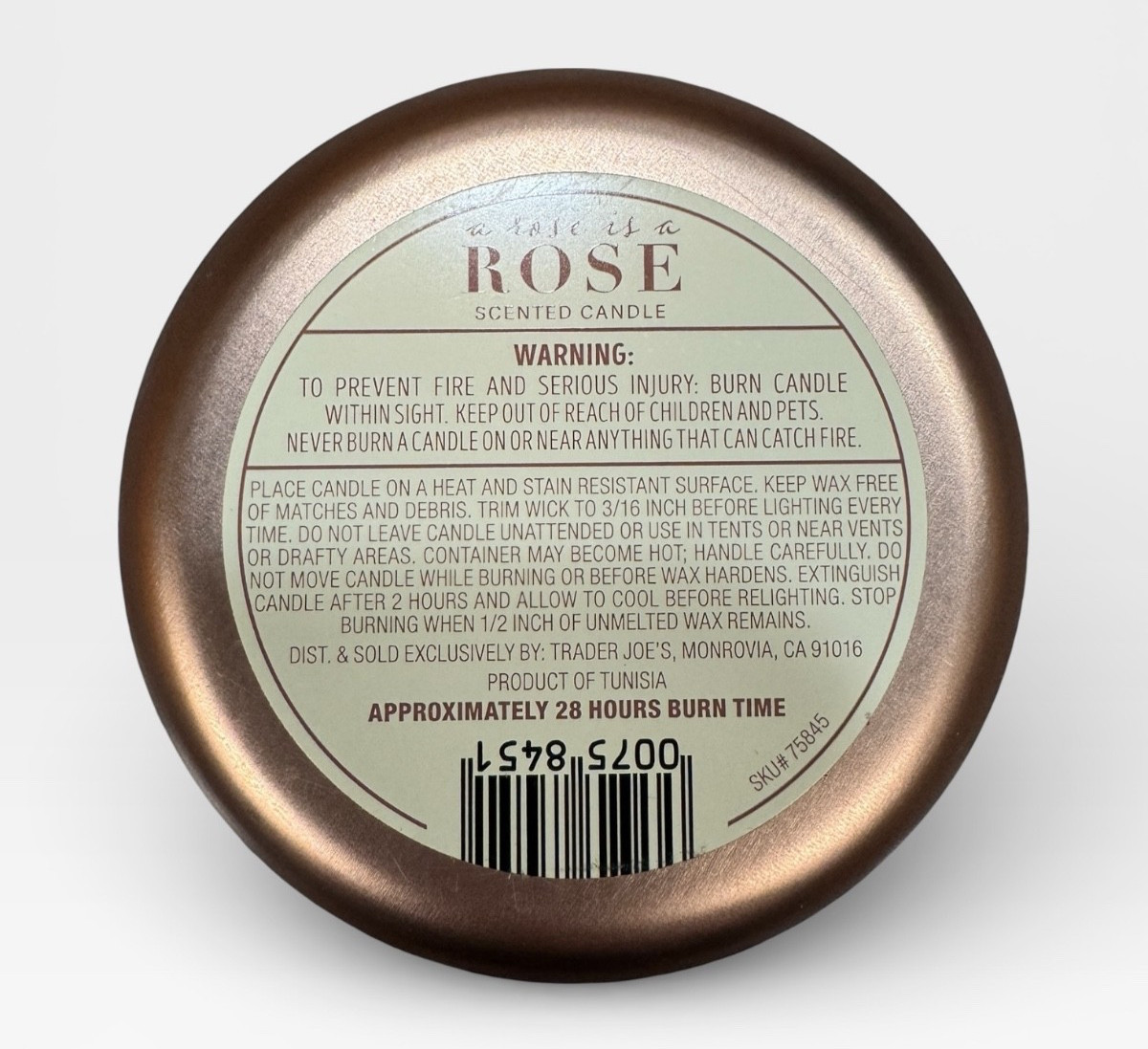 Trader Joe’s – Rose Is A Rose – Coconut Soy Wax Blend – 28 Hours Burn Time