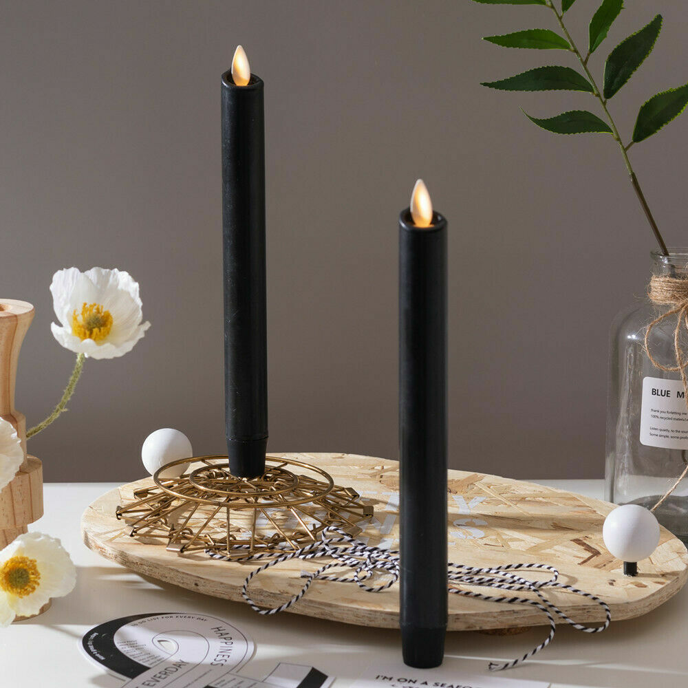 Luminara Flameless Wax Taper Candles with Moving Flame Remote Black Set of 4