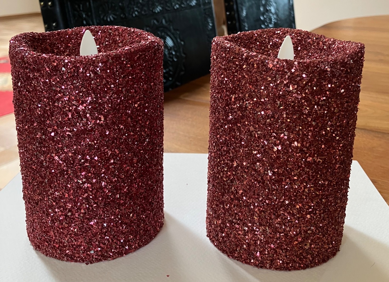 Luminara Red Glitter Candles – set of 2