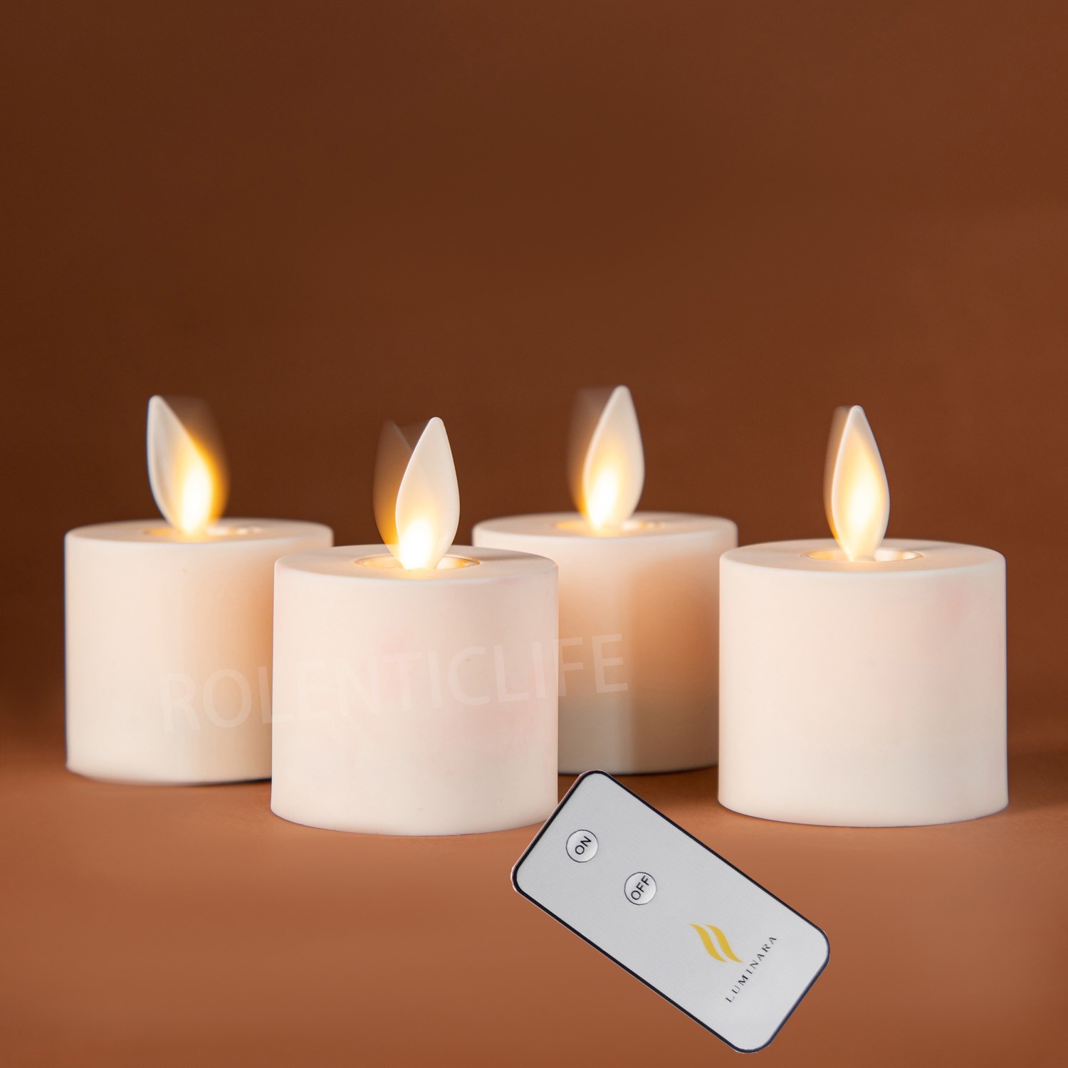 Set of 4 Luminara Flameless Moving Wick LED Battery Tea Light Candles w/Remote