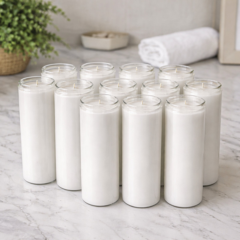 7 Day White Prayer Candles in Glass Jars–6 Pack Unscented Vigil Memorial Candles