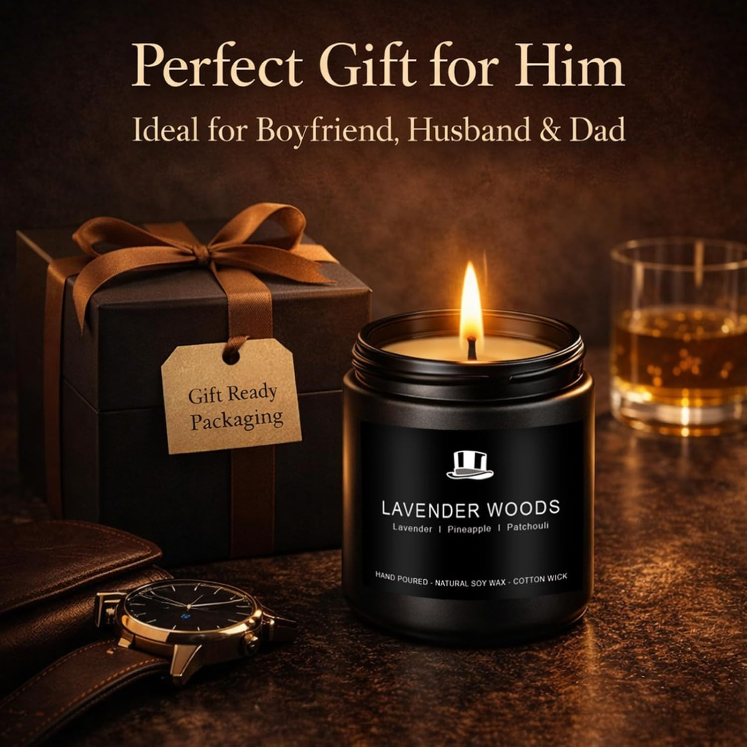 Candles for Men Gift Set, 4 Pack Masculine Scented Soy Candles for Men, Leather,