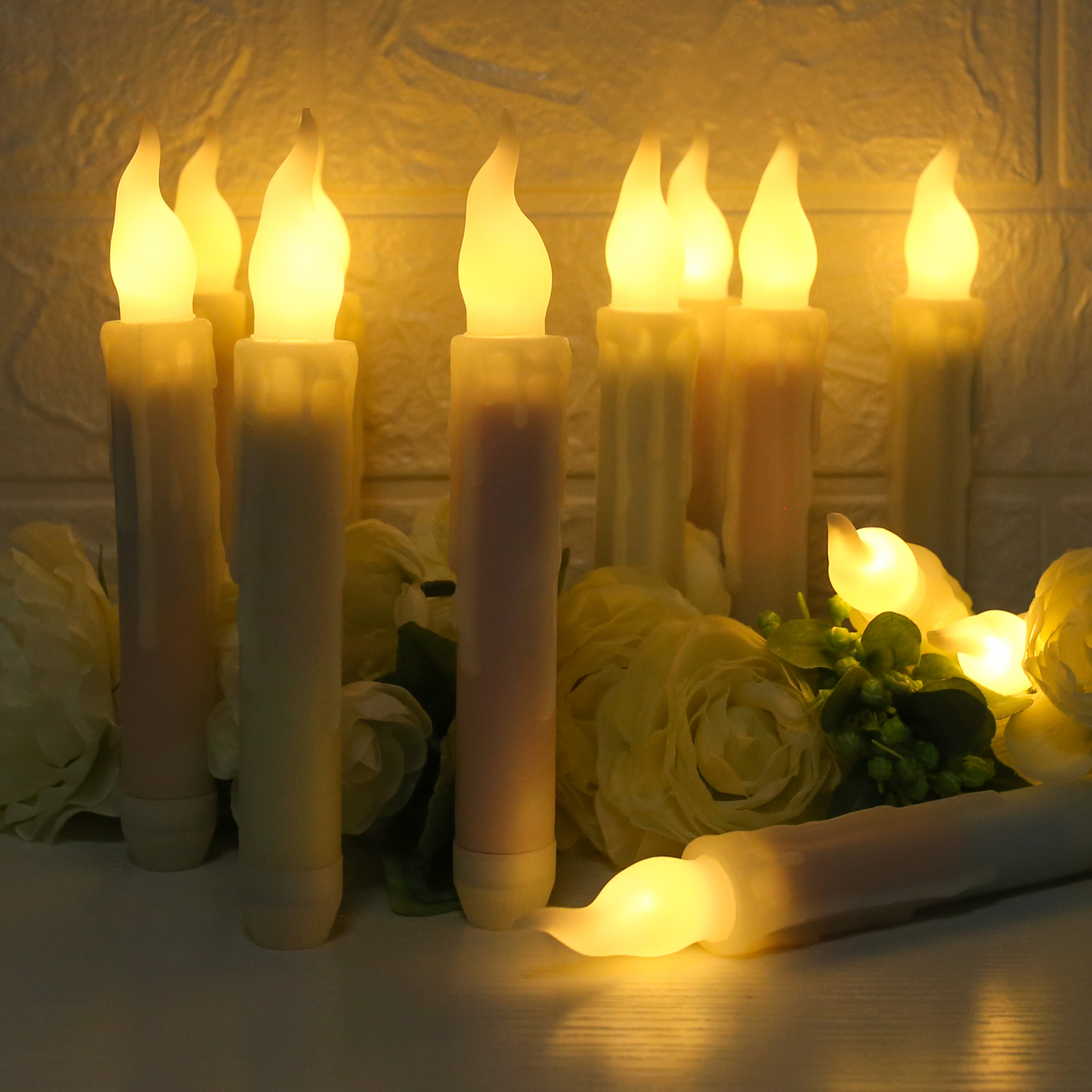12PCS LED Flameless Flickering LED Taper Candles Battery Operated US Stock