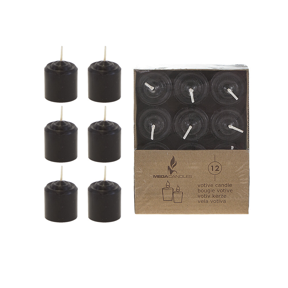 Mega Candles – Unscented 10 Hours Votive Candles – Black, Set of 12 CGA068-BK
