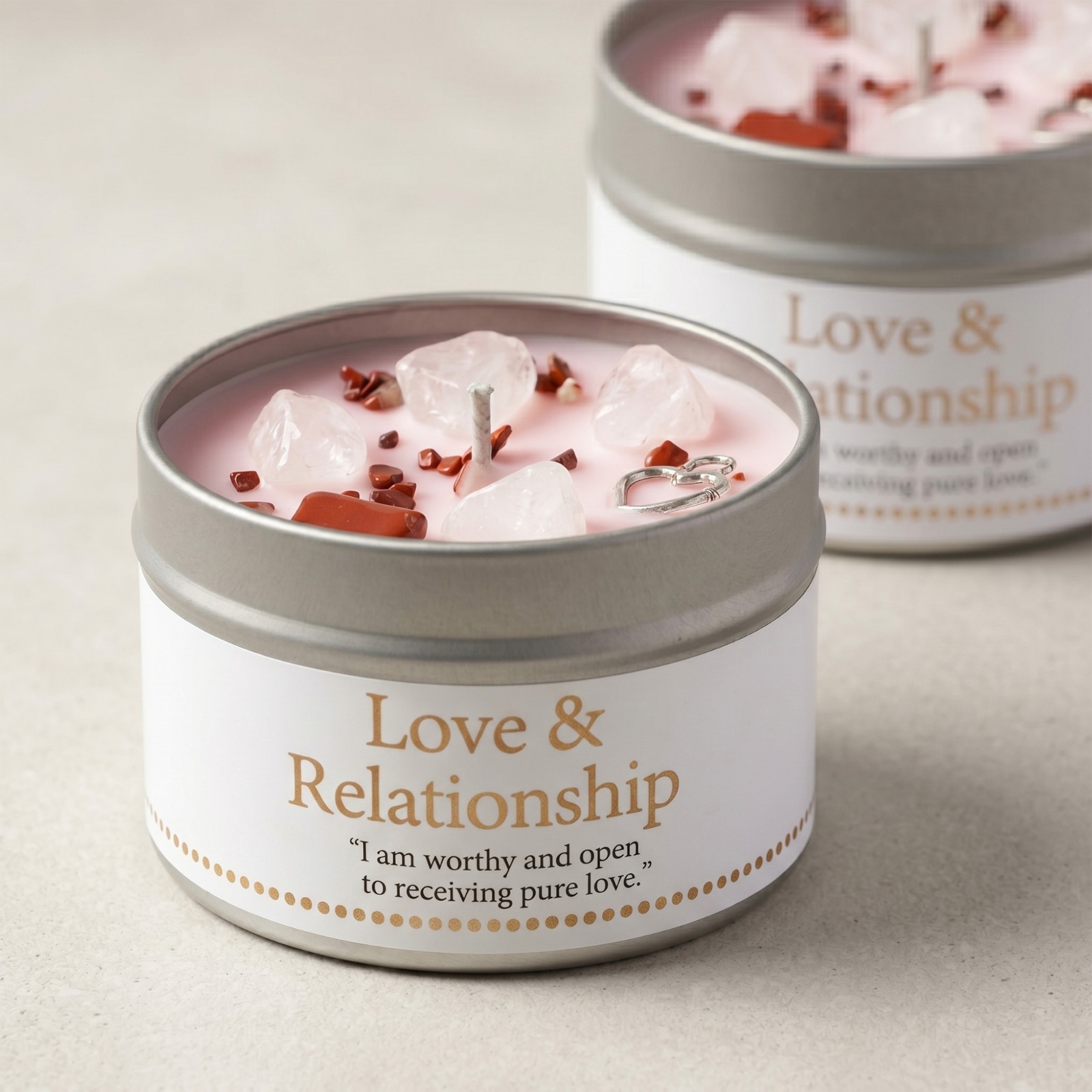 2 Pack Rose Quartz Crystal Candle Soy Love Manifestation Intention Gift