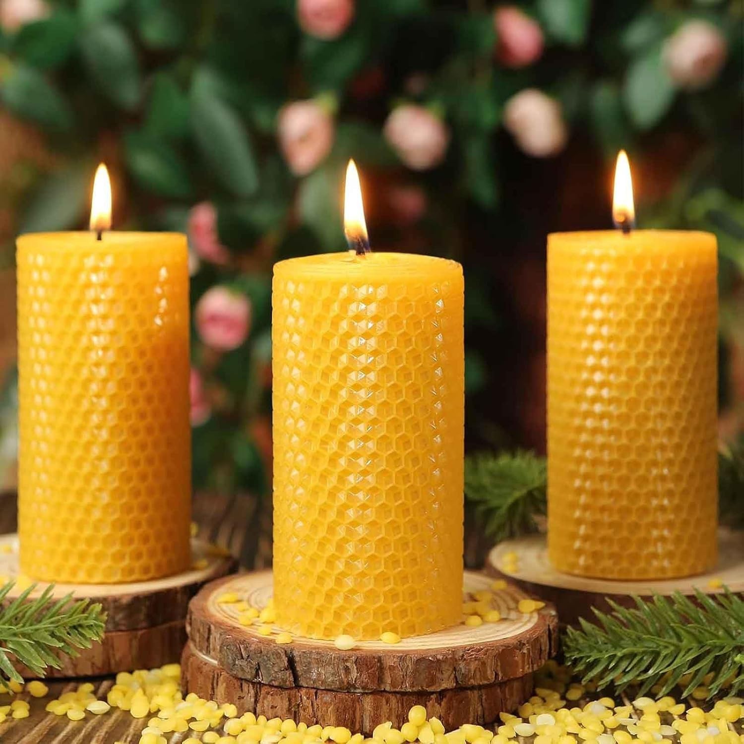 Handcrafted Honeycomb Beeswax Pillar Candles 2x4in – Eco-Friendly & Elegant Gift