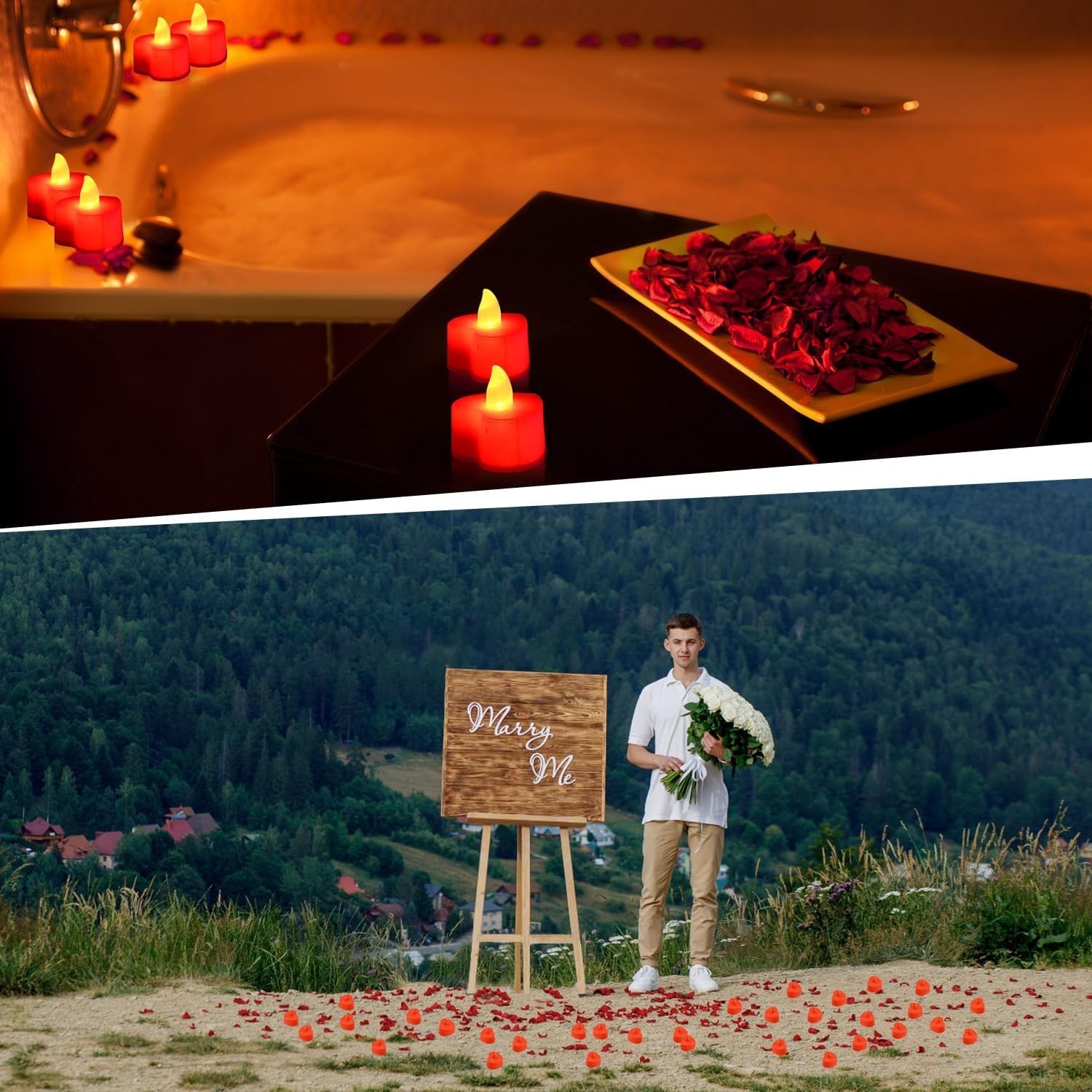 Rose Petals and Candles Set for Romantic Decorations Special Night, 2000 Pcs Red