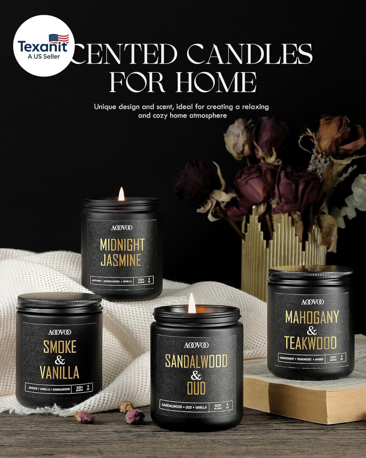 Scented Candles for Men – 4 Pack Candles for Home Scented, 36Oz Soy Wax, 200 Hou