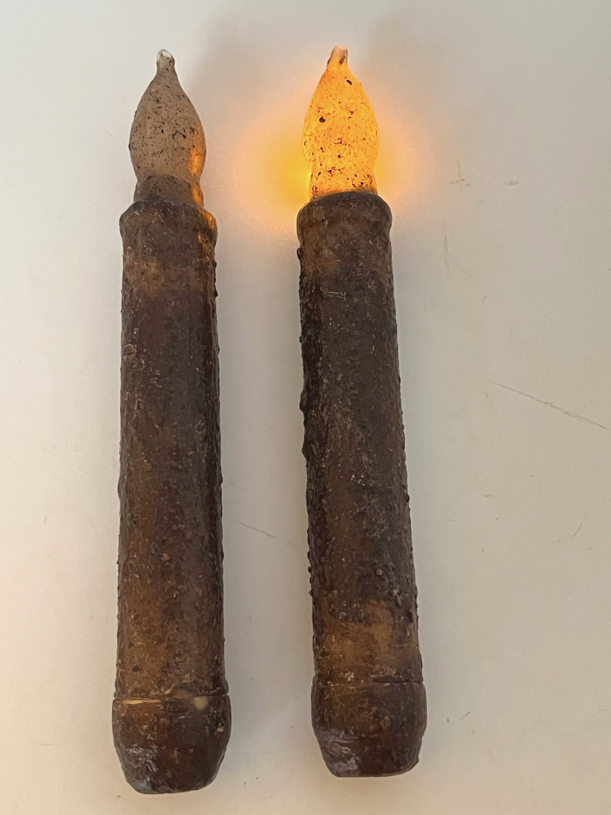 Primitive Dipped Taper Candle Battery Operated BROWN 6.5″ SET OF TWO