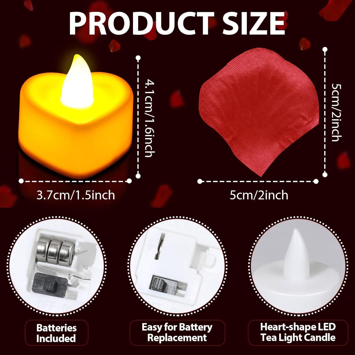 Rose Petals and Candles Set for Romantic Decoration, 24 Pcs Heart Candle Lights