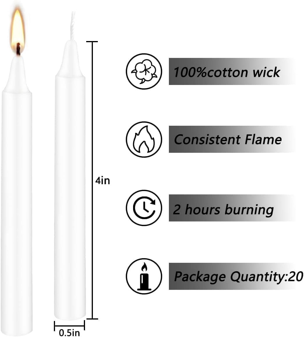 Elegant 4 Inch White Taper Candles – 40 Count for Weddings, Prayer & Home Decor