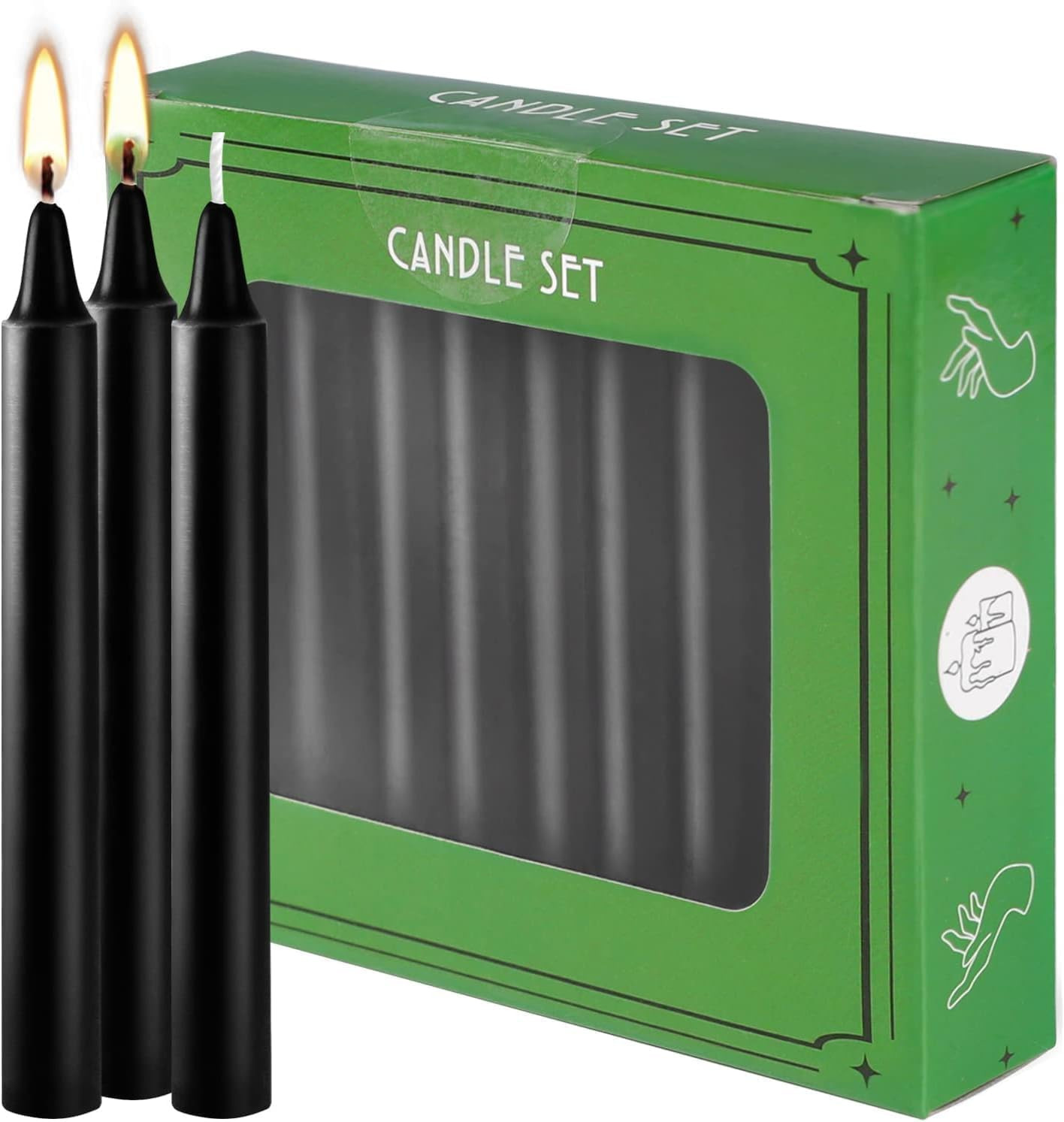 Spell Chime Candles 40 Pcs Black Candles, 4″ Tall Unscented Mini Taper Candle…