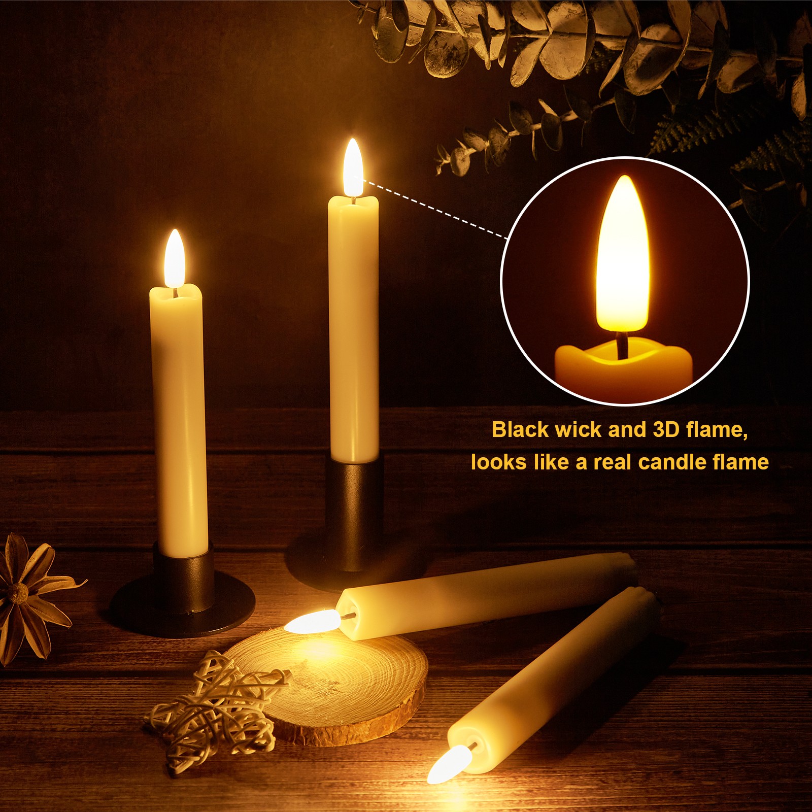 12 Pcs Flickering Flameless Taper Candles Battery Operated with Remote & Timer