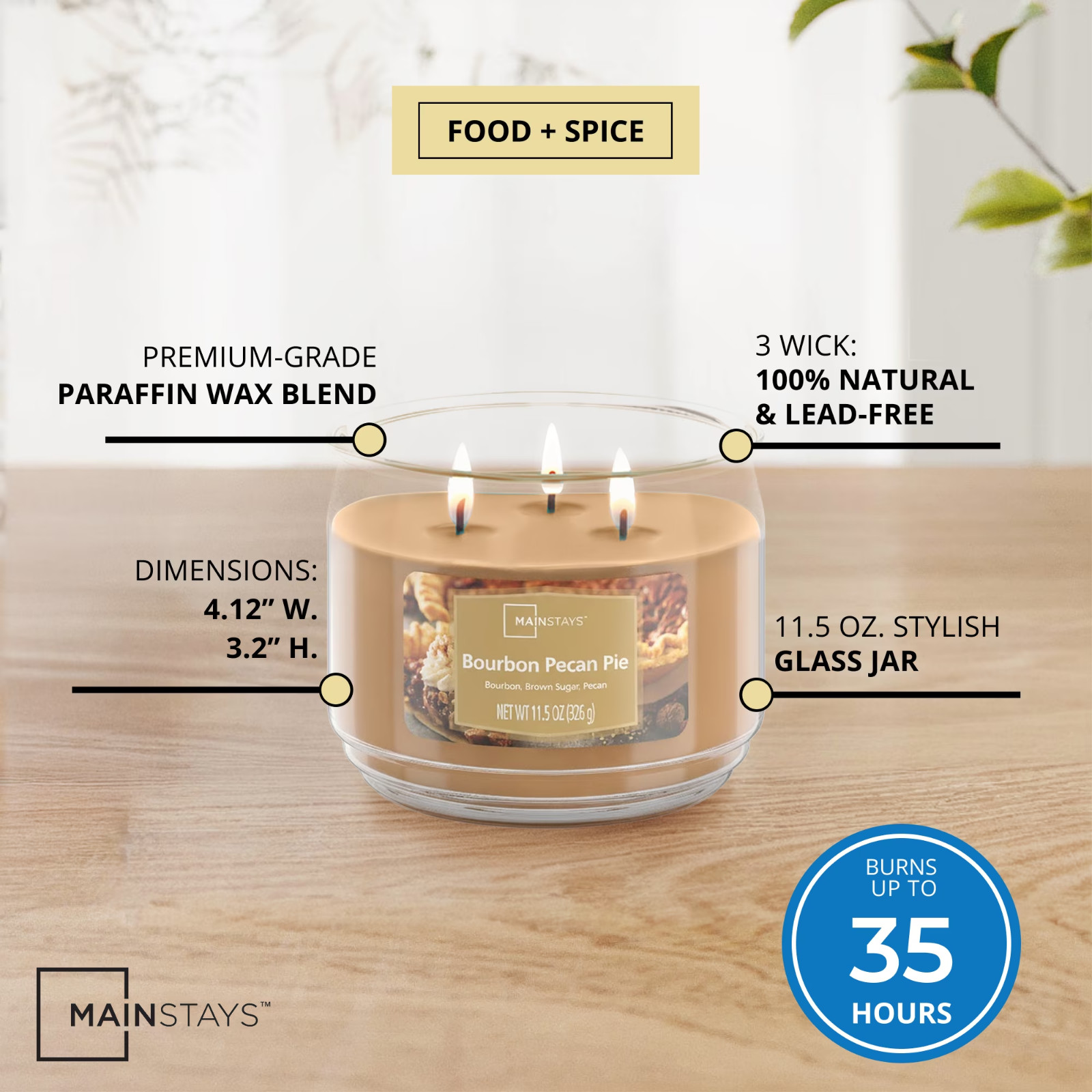 Pack of 2 Bourbon Pecan Pie 3-Wick Scented Glass Jar Candles, 11.5 oz Each……