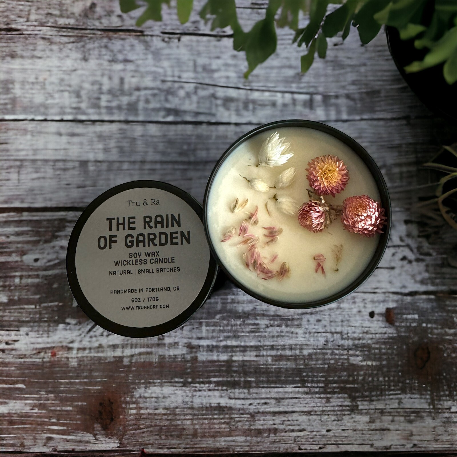 Handmade -The Rain of Garden – Soy Wax Wickless Candle 6oz, with dried flowers